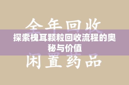 南昌探索槐耳颗粒回收流程的奥秘与价值